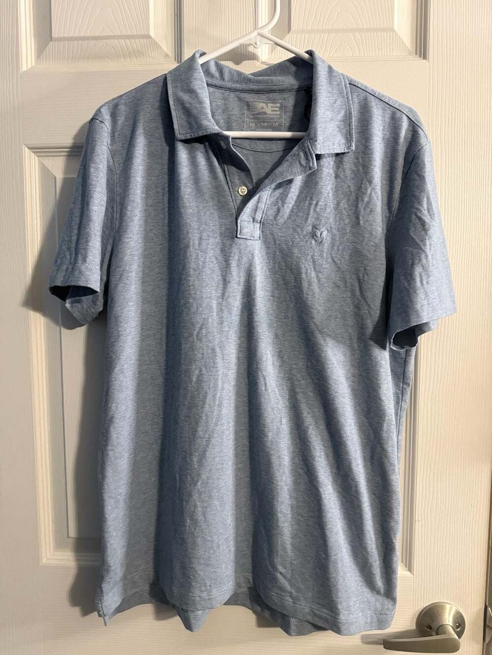 American Eagle AE 24/7 Super Soft Slub Polo Shirt Medium Light Blue